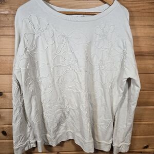 J. Jill Crewneck Sweatshirt Textured Floral Embroidery Ivory Women's XL Petite